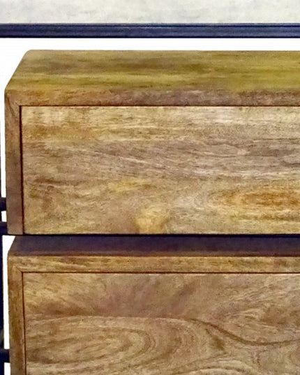 28" Natural Solid Wood and Glass Two Drawer Nightstand