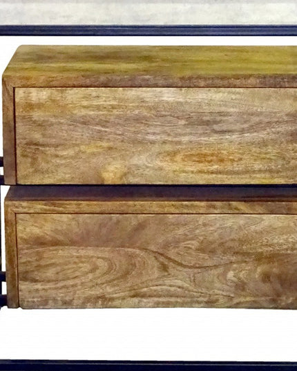 28" Natural Solid Wood and Glass Two Drawer Nightstand