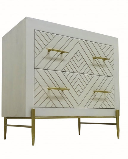 28" White Solid Wood Two Drawer Nightstand