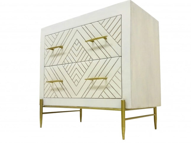 28" White Solid Wood Two Drawer Nightstand