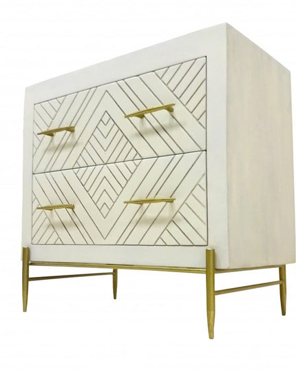 28" White Solid Wood Two Drawer Nightstand