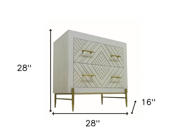 28" White Solid Wood Two Drawer Nightstand