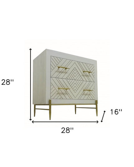 28" White Solid Wood Two Drawer Nightstand