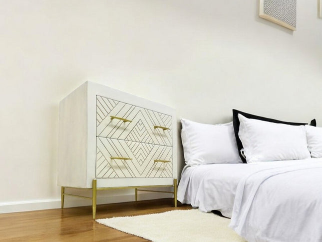 28" White Solid Wood Two Drawer Nightstand