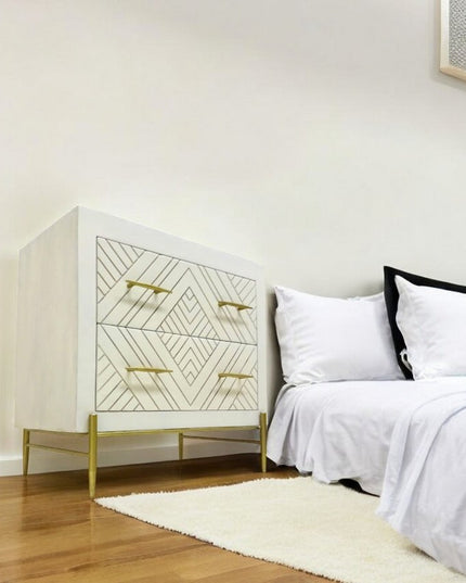28" White Solid Wood Two Drawer Nightstand