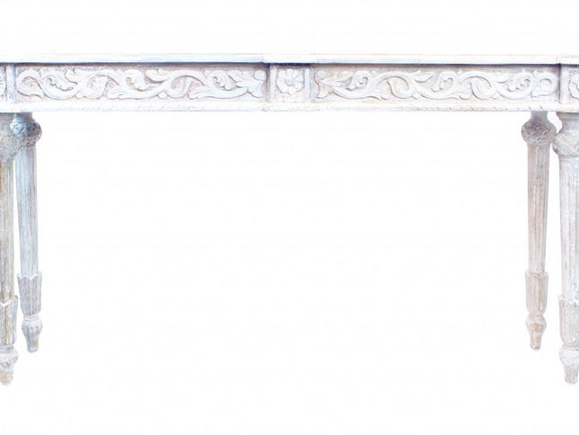 54" White Solid Wood Distressed Console Table