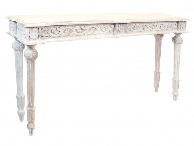 54" White Solid Wood Distressed Console Table