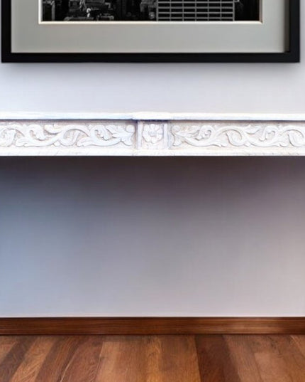54" White Solid Wood Distressed Console Table