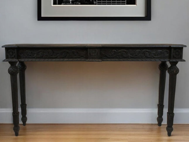 54" Gray Solid Wood Distressed Console Table