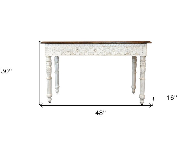 48" Natural and White Solid Wood Distressed Console Table