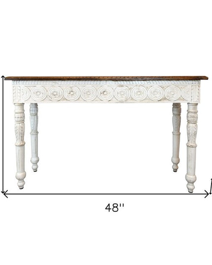 48" Natural and White Solid Wood Distressed Console Table