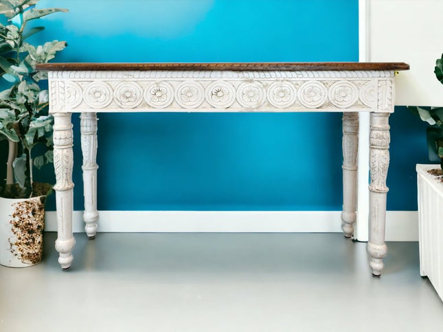 48" Natural and White Solid Wood Distressed Console Table