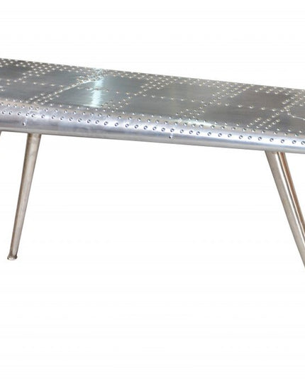 56" Silver Aluminum Three Leg Console Table