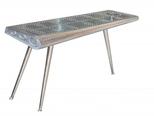 56" Silver Aluminum Three Leg Console Table