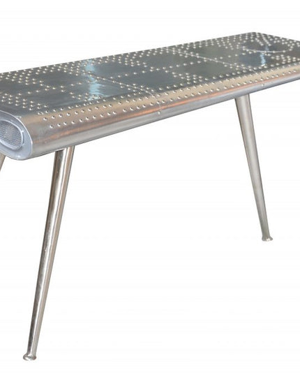 56" Silver Aluminum Three Leg Console Table