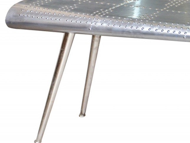 56" Silver Aluminum Three Leg Console Table