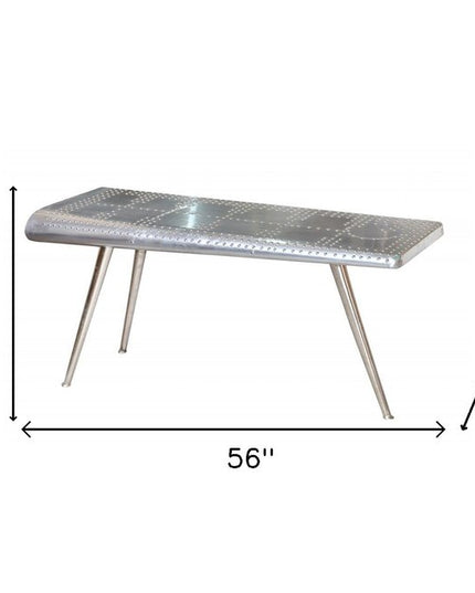 56" Silver Aluminum Three Leg Console Table
