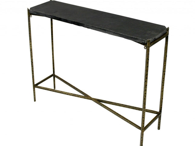 32" Black and Gold Stone Frame Console Table