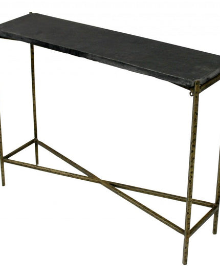 32" Black and Gold Stone Frame Console Table