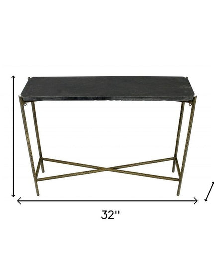 32" Black and Gold Stone Frame Console Table