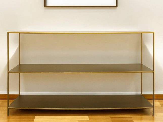 60" Brass Iron Console Table With Shelves