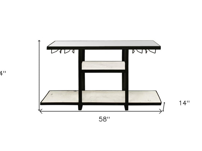 58" White and Black Genuine Marble Floor Shelf Console Table Two Shelves