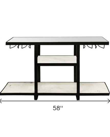 58" White and Black Genuine Marble Floor Shelf Console Table Two Shelves