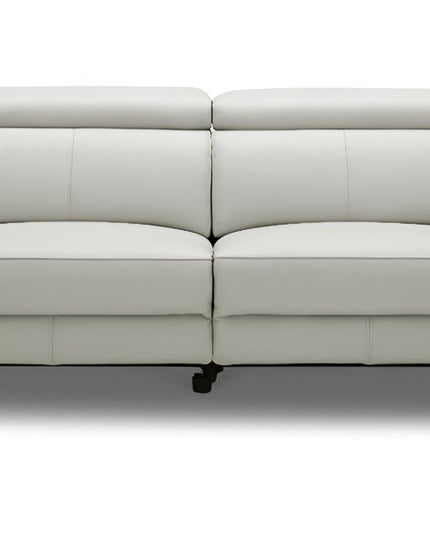 74" Gray Leather Reclining Sofa With Black Legs