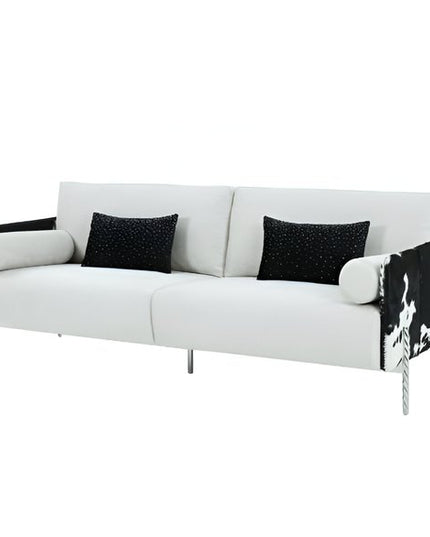 89" White Sofa And Toss Pillows With Silver Legs