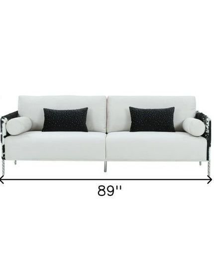 89" White Sofa And Toss Pillows With Silver Legs