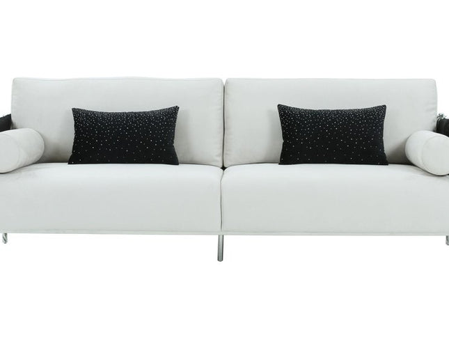 89" White Sofa And Toss Pillows With Silver Legs