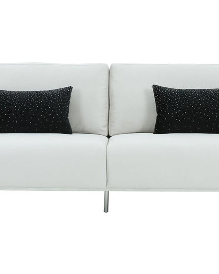 89" White Sofa And Toss Pillows With Silver Legs