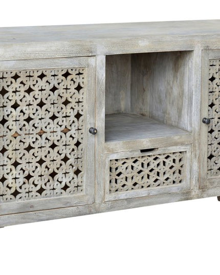 55" Gray Solid Wood Cabinet Enclosed Storage Worn TV Stand