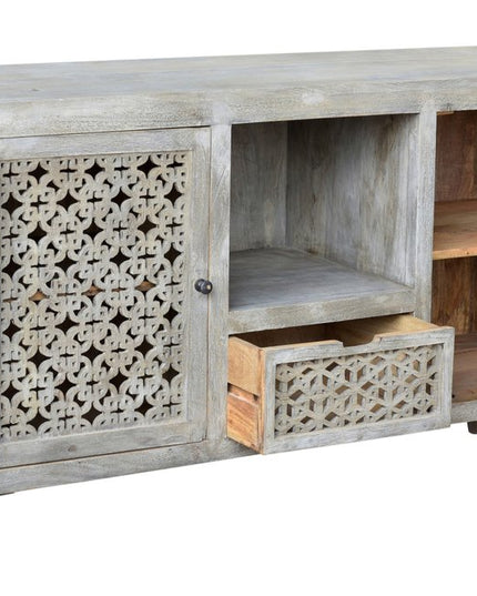 55" Gray Solid Wood Cabinet Enclosed Storage Worn TV Stand