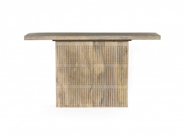 54" Ivory Solid Wood Distressed Pedestal Console Table