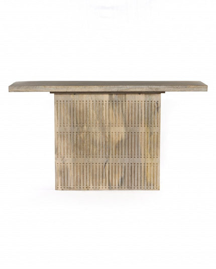 54" Ivory Solid Wood Distressed Pedestal Console Table