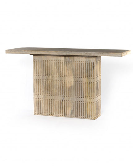 54" Ivory Solid Wood Distressed Pedestal Console Table