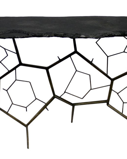 51" Black Stone Abstract Console Table