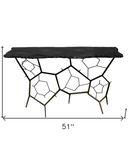 51" Black Stone Abstract Console Table