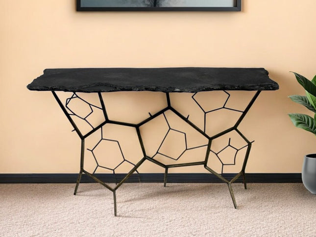 51" Black Stone Abstract Console Table