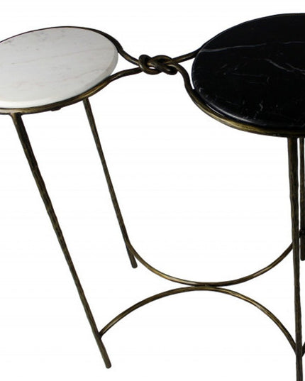 50" Black White And Gold Genuine Marble Round Six Leg Console Table