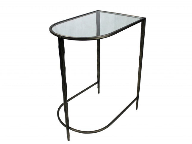 Set of Two 25" Black And Clear Glass And Genuine Marble Half Circle Three Leg Console Table