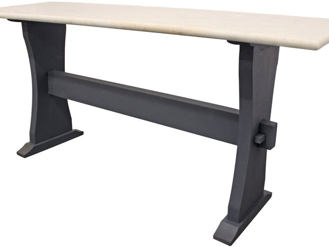 70" Ivory and Black Genuine Marble Trestle Console Table