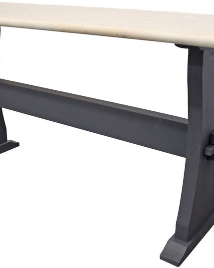 70" Ivory and Black Genuine Marble Trestle Console Table