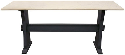70" Ivory and Black Genuine Marble Trestle Console Table
