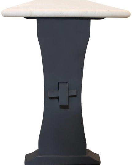 70" Ivory and Black Genuine Marble Trestle Console Table