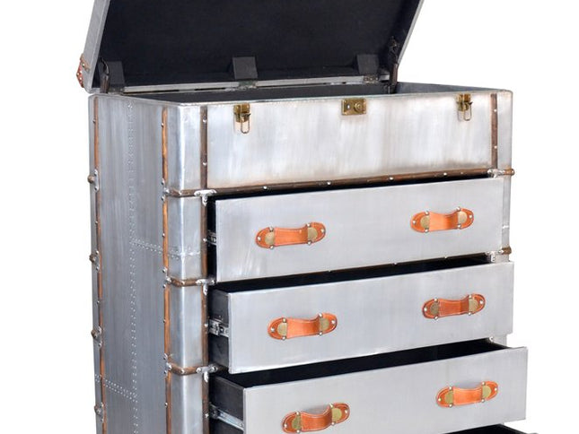 42" Silver Aluminum Four Drawer Dresser