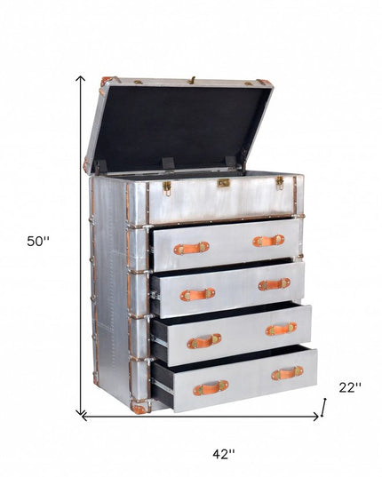 42" Silver Aluminum Four Drawer Dresser