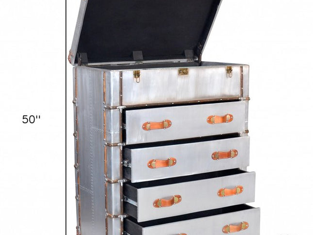 42" Silver Aluminum Four Drawer Dresser