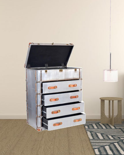 42" Silver Aluminum Four Drawer Dresser